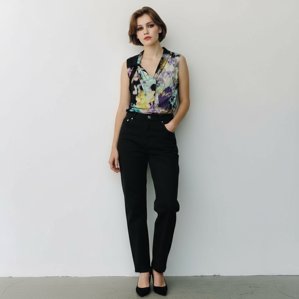 ELIE TAHARI S Blue Purple Black Silk Abstract Blouse R $295 - Picture 3 of 14